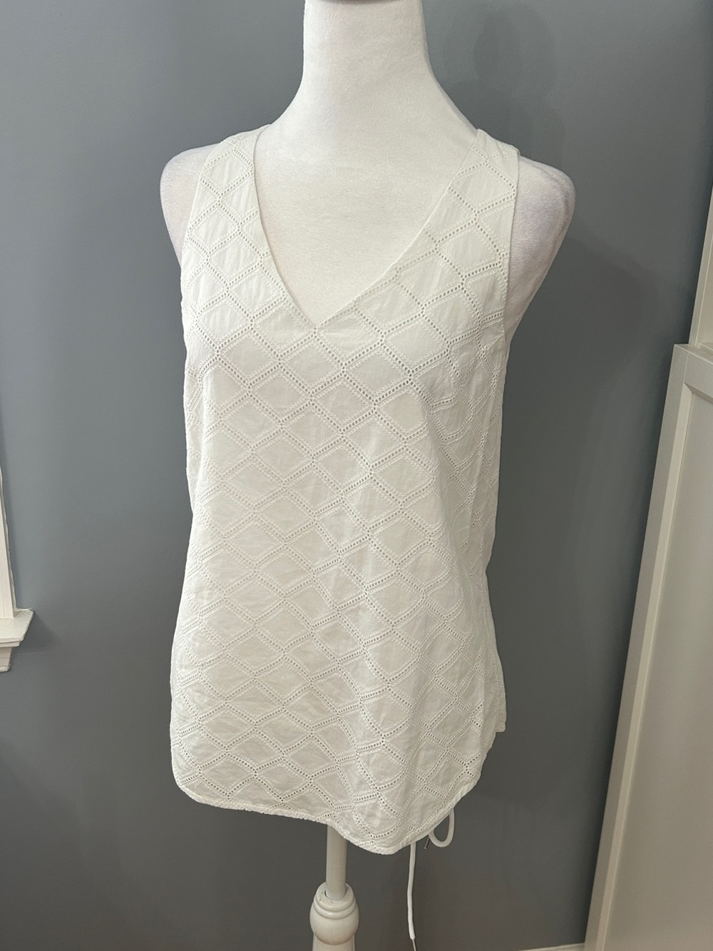 Theory Women's Size P White Malyn Ornate Cotton Geometric Sleeveless Tank Top
